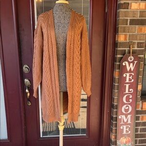 BKE Cozy Rusty Briwn Cable Knit Cardigan, Medium